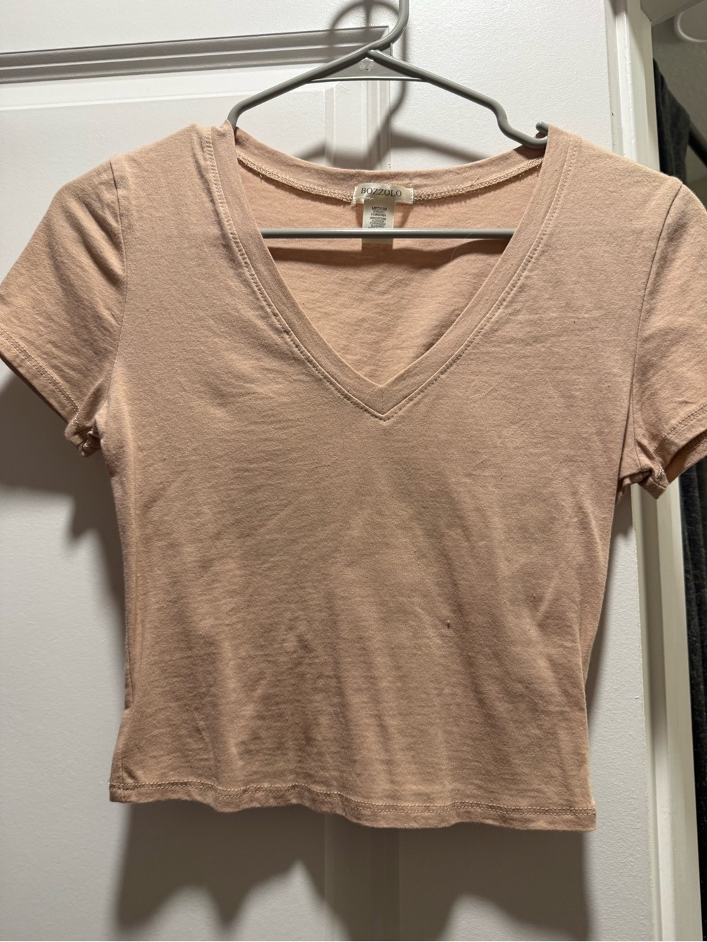 Bozzolo khaki  Boxy V-Neck Short Sleeve Top